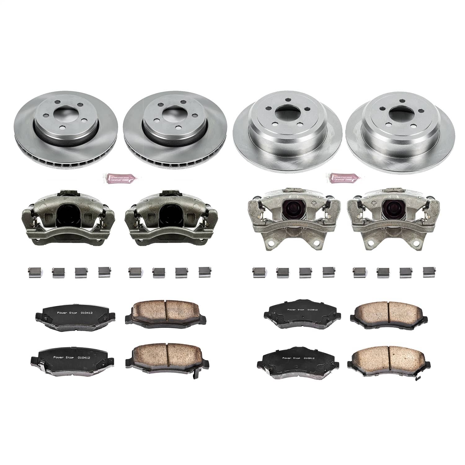 Power Stop - KCOE2832A - Front and Rear - Disc Brake Pad/Caliper and Rotor Kit