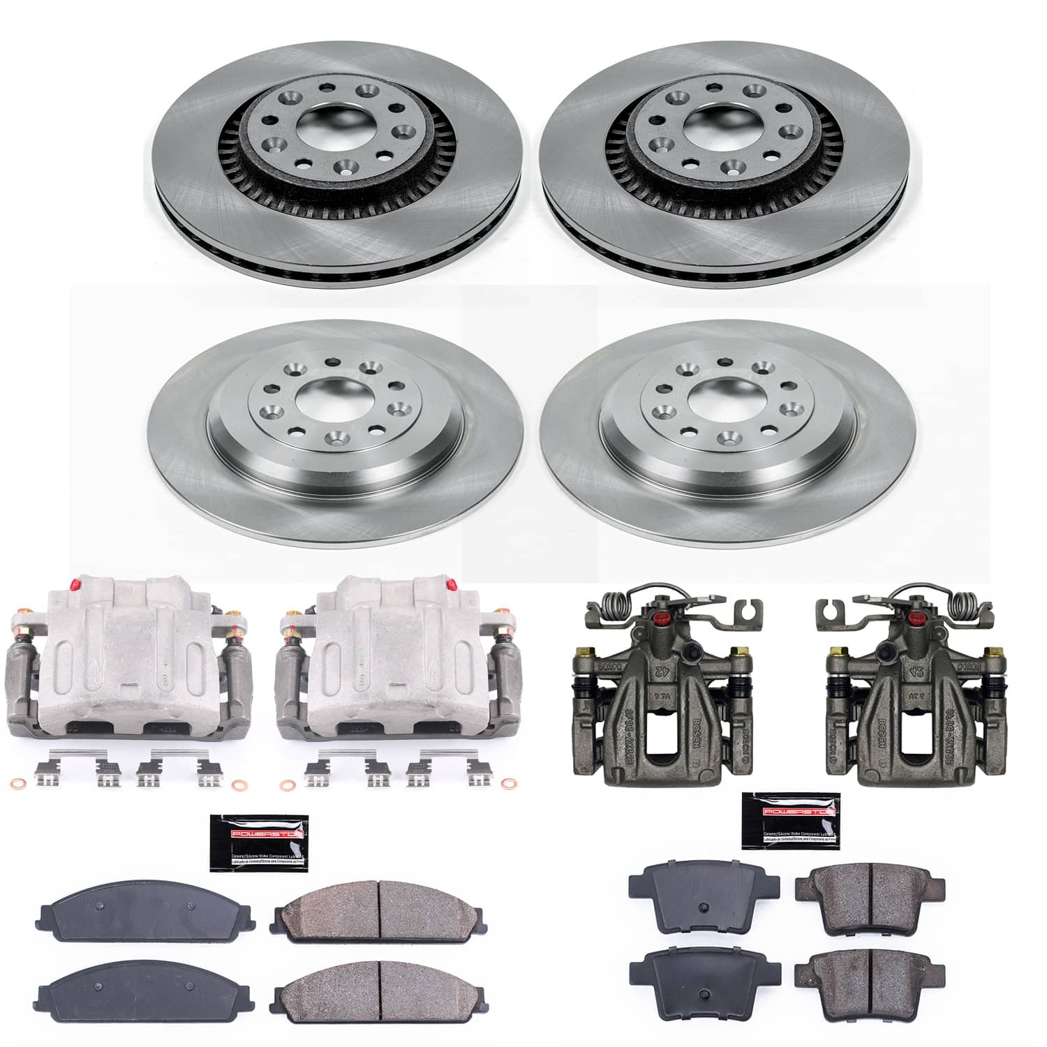 Power Stop - KCOE4039 - Front and Rear - Disc Brake Pad/Caliper and Rotor Kit