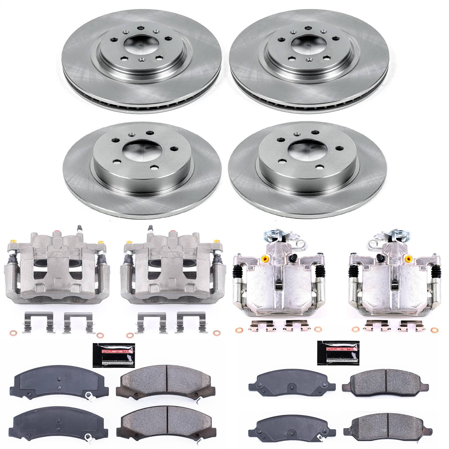 Power Stop - KCOE4097 - Front and Rear - Disc Brake Pad/Caliper and Rotor Kit