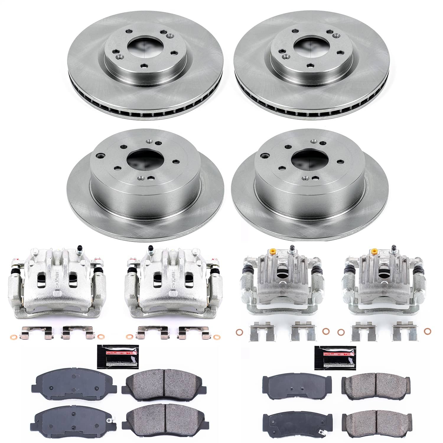 Power Stop - KCOE4116 - Front and Rear - Disc Brake Pad/Caliper and Rotor Kit
