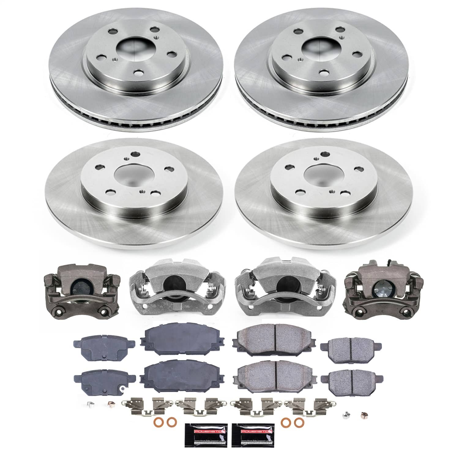 Power Stop - KCOE4141 - Front and Rear - Disc Brake Pad/Caliper and Rotor Kit