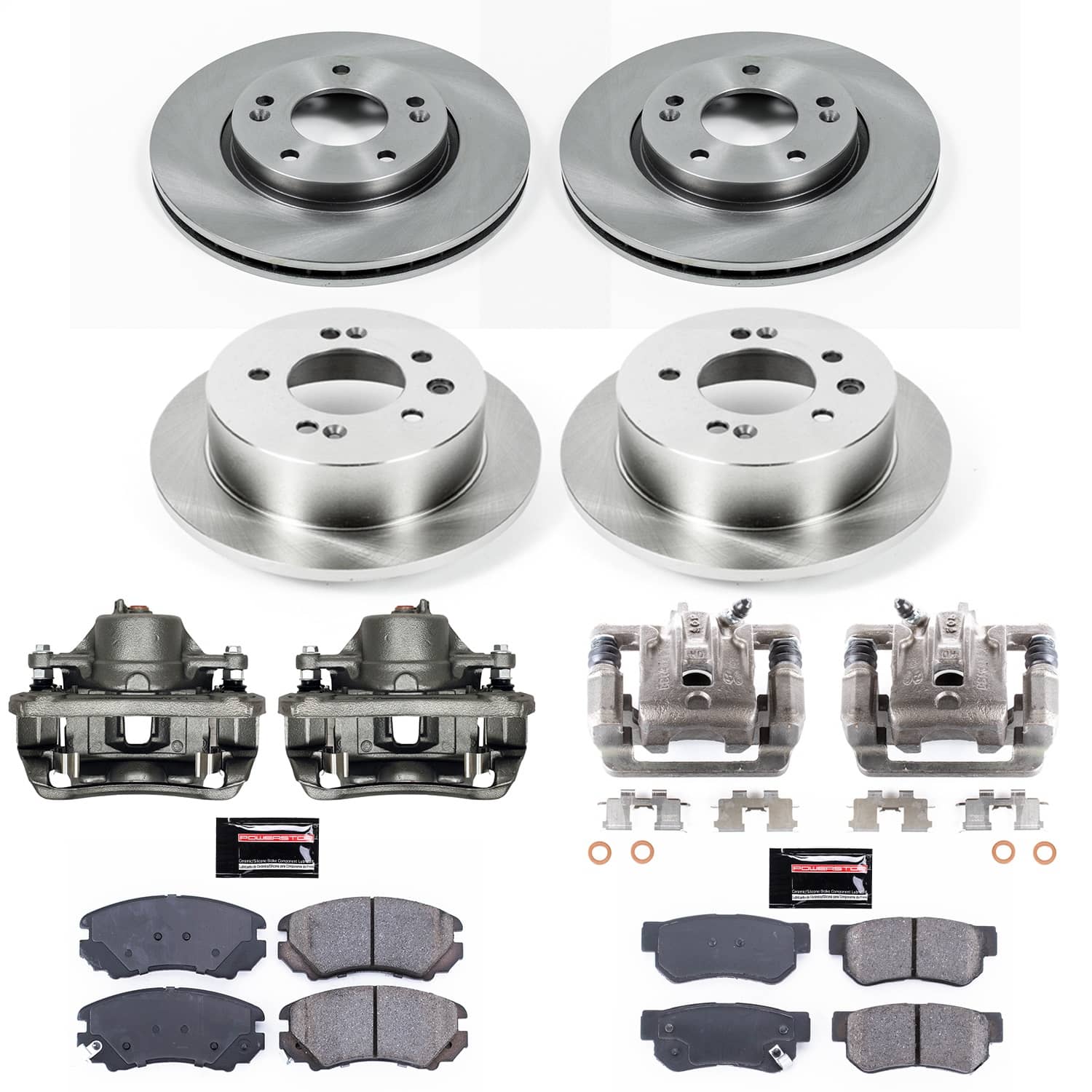 Power Stop - KCOE4442 - Front and Rear - Disc Brake Pad/Caliper and Rotor Kit