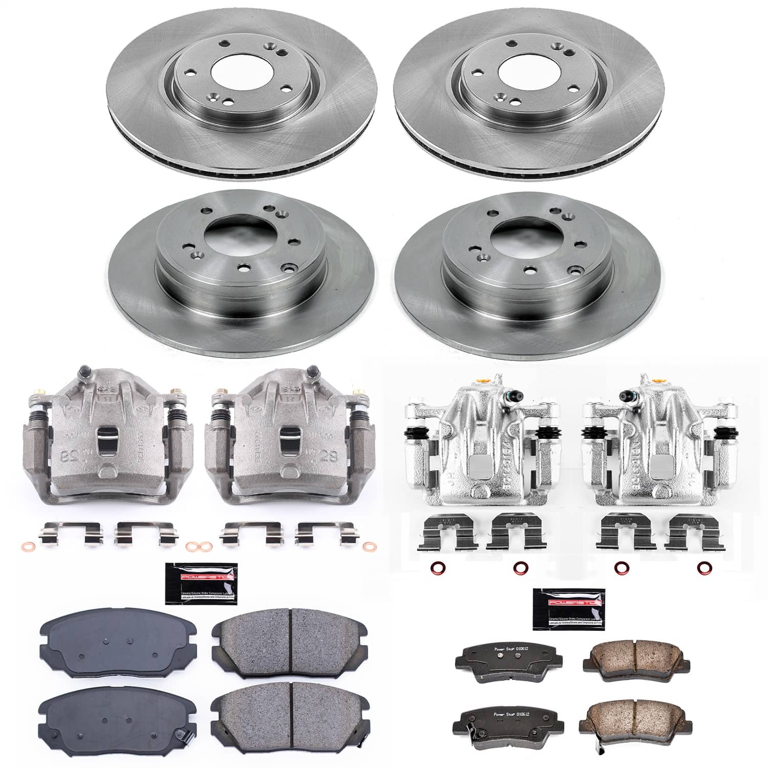 Power Stop - KCOE5474A - Front and Rear - Disc Brake Pad/Caliper and Rotor Kit