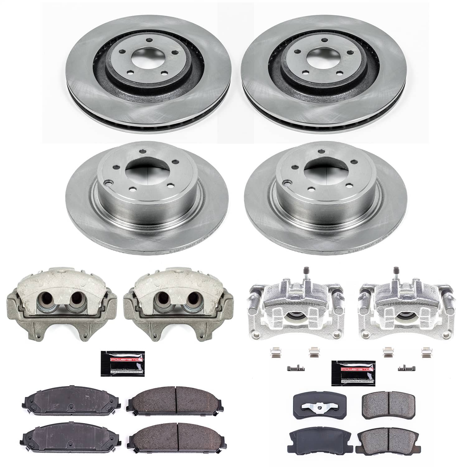 Power Stop - KCOE5566 - Front and Rear - Disc Brake Pad/Caliper and Rotor Kit