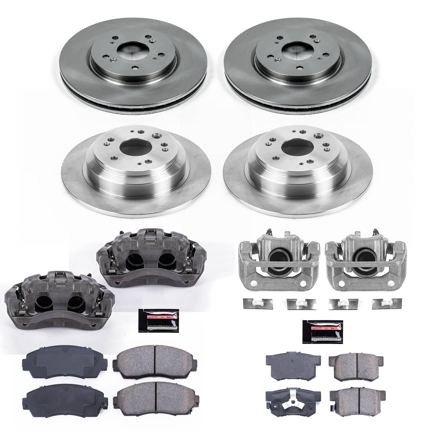Power Stop - KCOE5815 - Front and Rear - Disc Brake Pad/Caliper and Rotor Kit