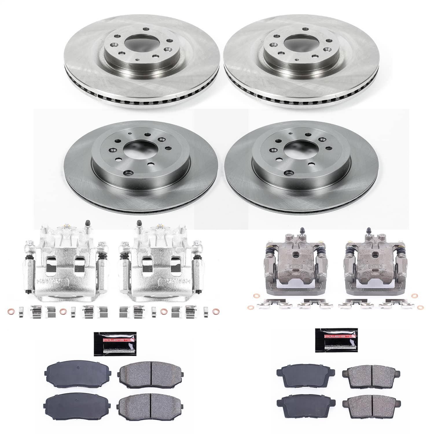 Power Stop - KCOE5879A - Front and Rear - Disc Brake Pad/Caliper and Rotor Kit
