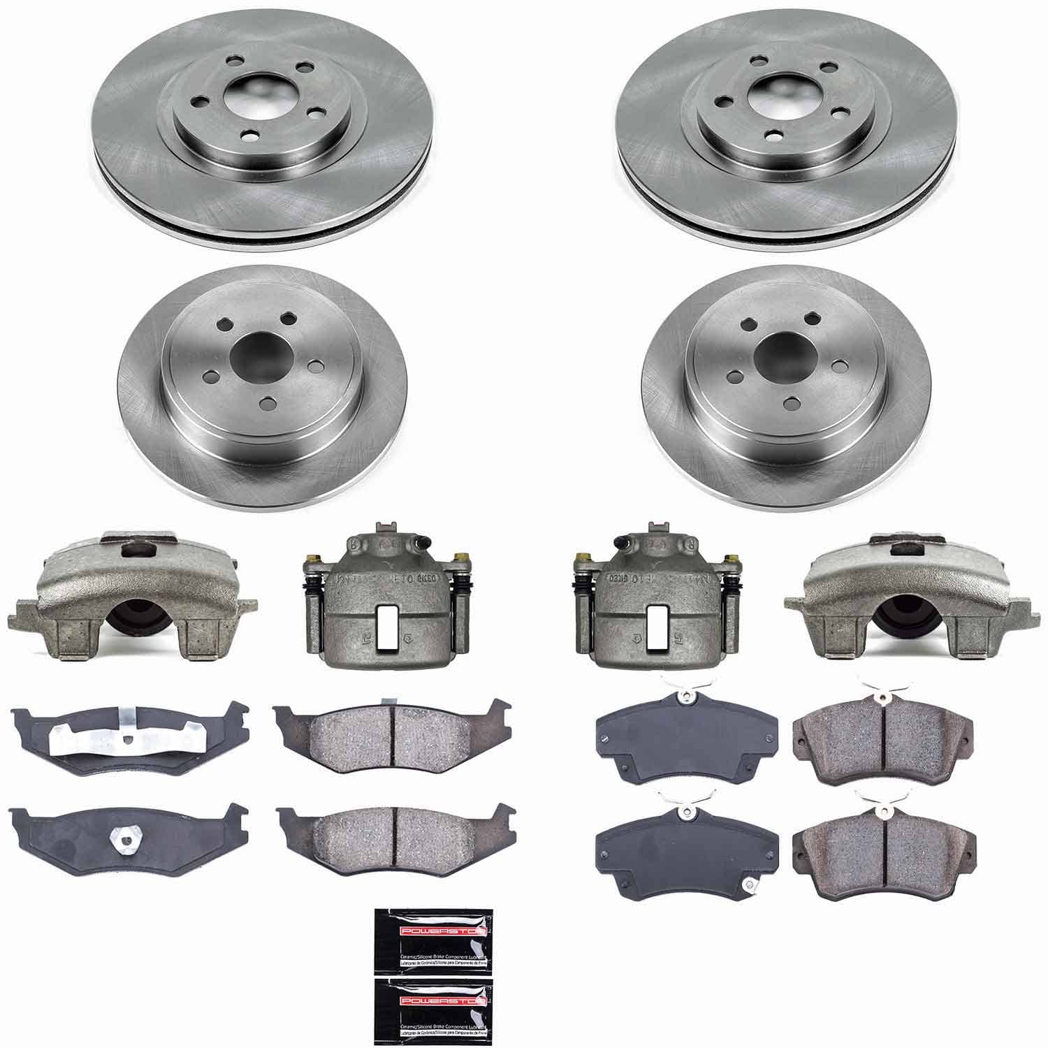 Power Stop - KCOE6180 - Front and Rear - Disc Brake Pad/Caliper and Rotor Kit