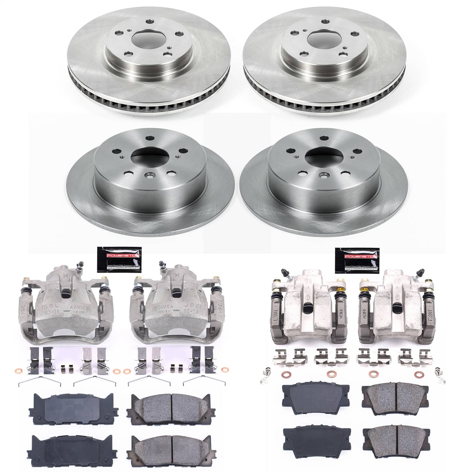 Power Stop - KCOE6480 - Front and Rear - Disc Brake Pad/Caliper and Rotor Kit