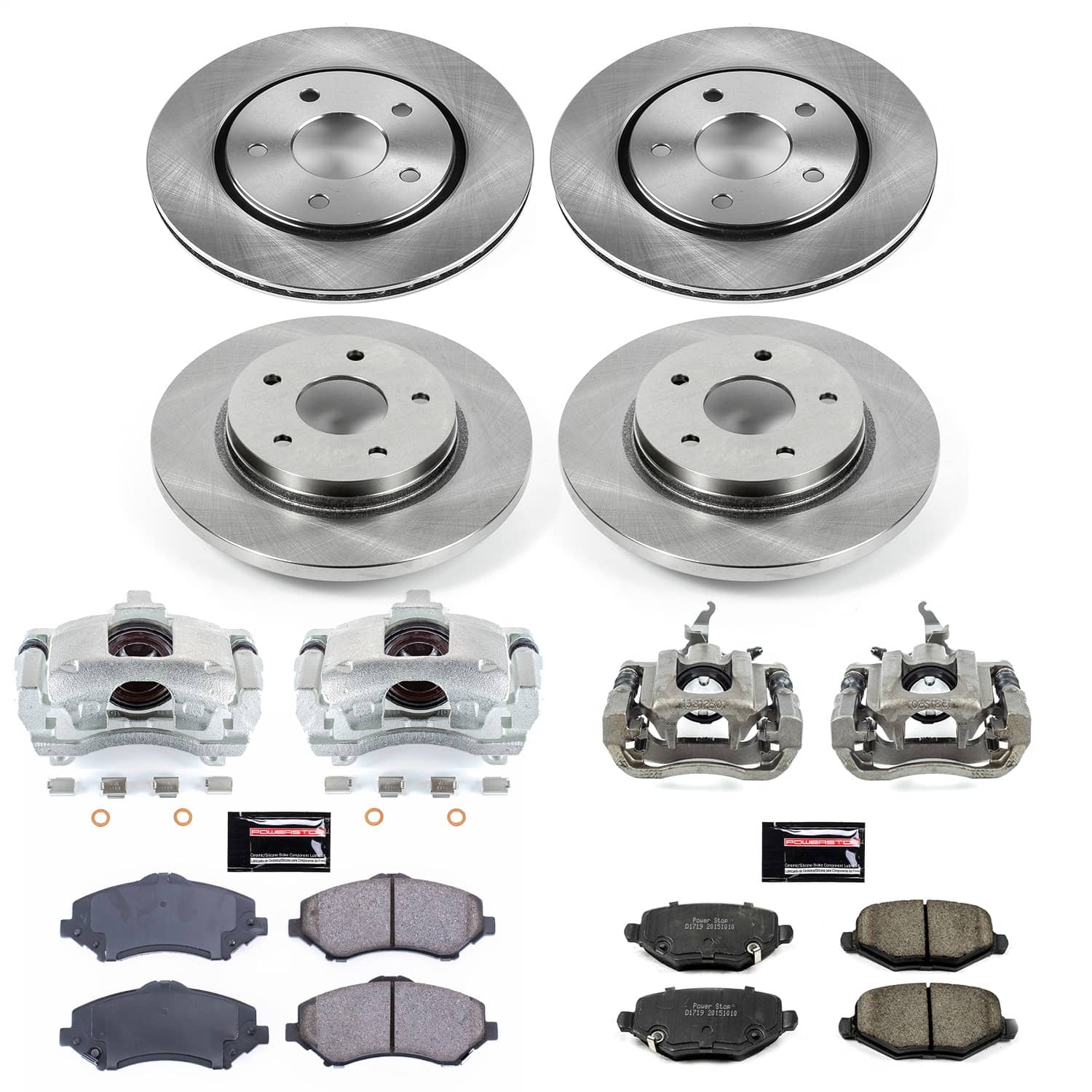 Power Stop - KCOE6563A - Front and Rear - Disc Brake Pad/Caliper and Rotor Kit