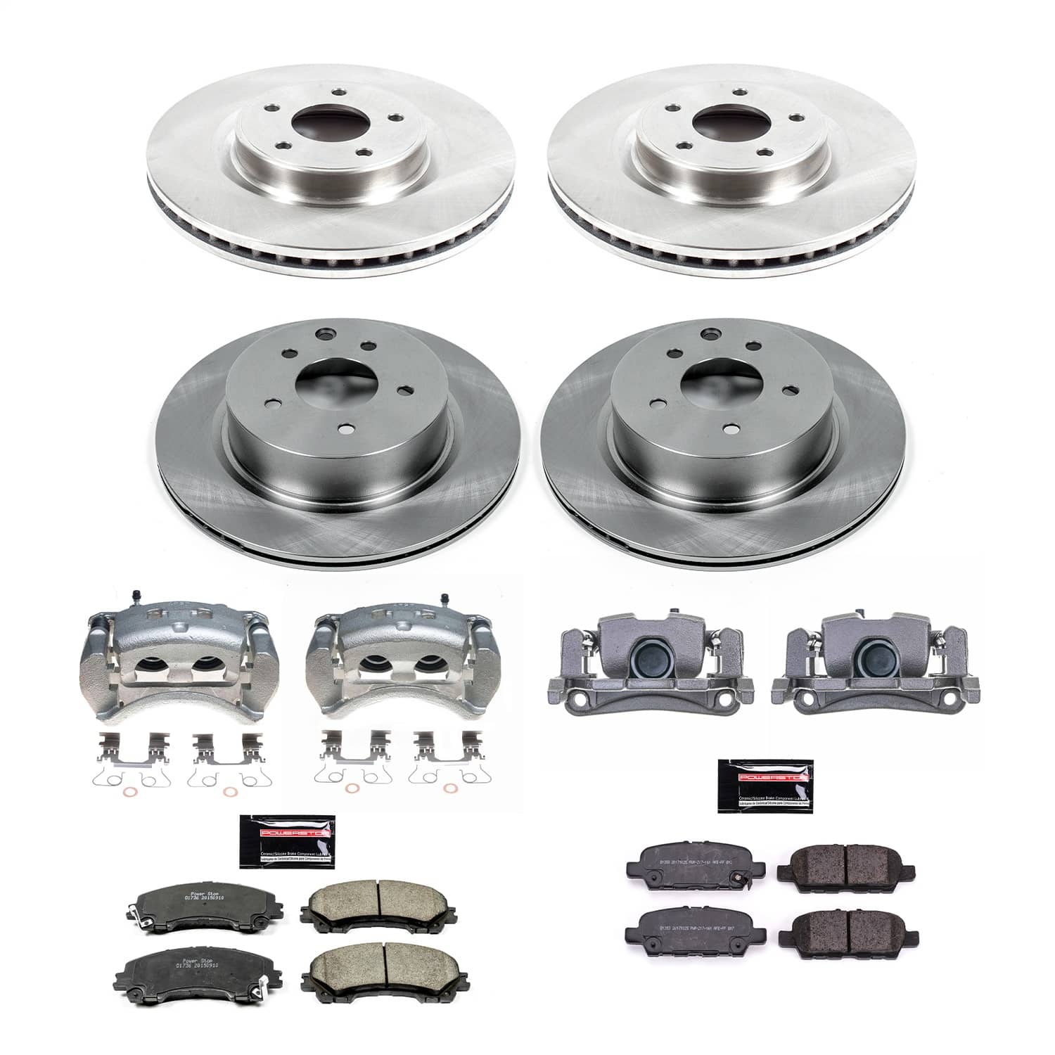 Power Stop - KCOE7584 - Front and Rear - Disc Brake Pad/Caliper and Rotor Kit