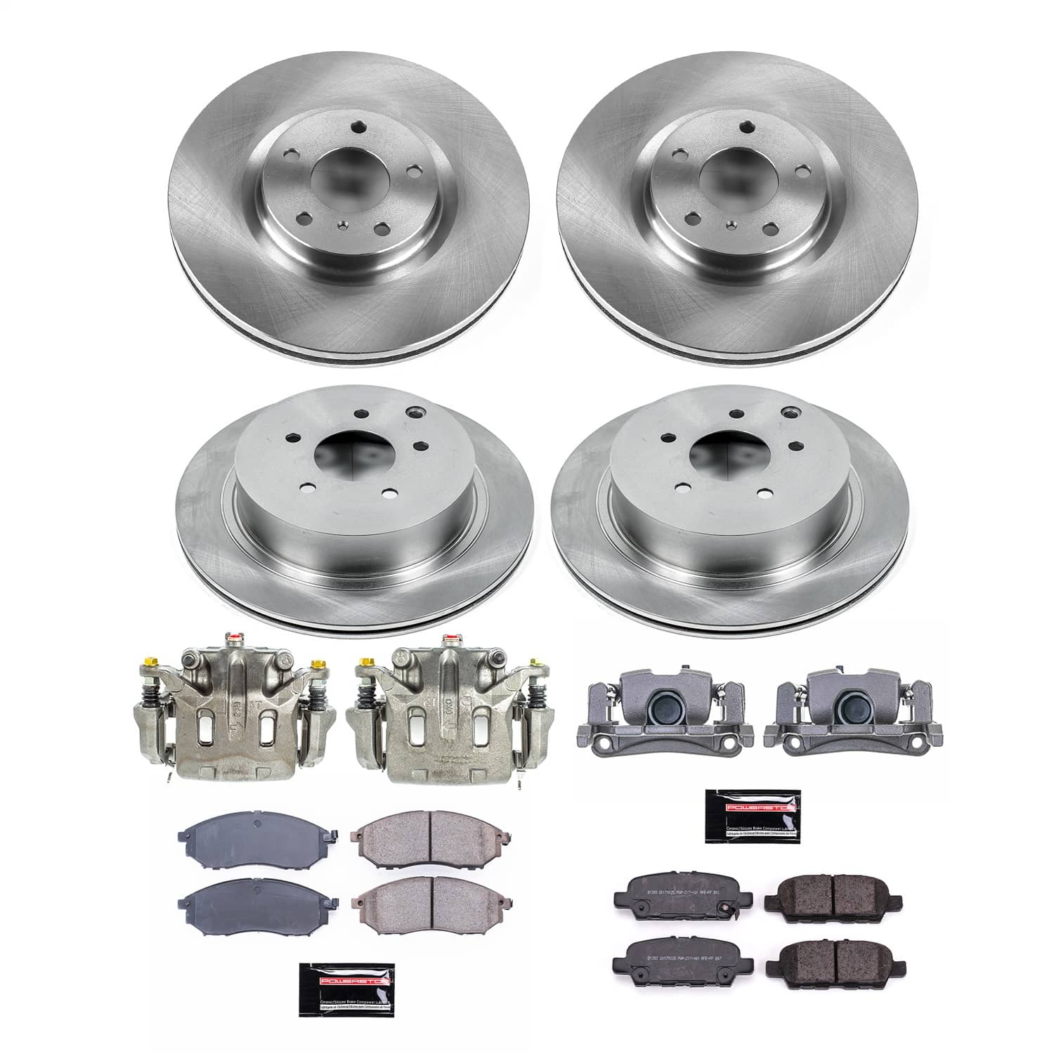Power Stop - KCOE8061A - Front and Rear - Disc Brake Pad/Caliper and Rotor Kit