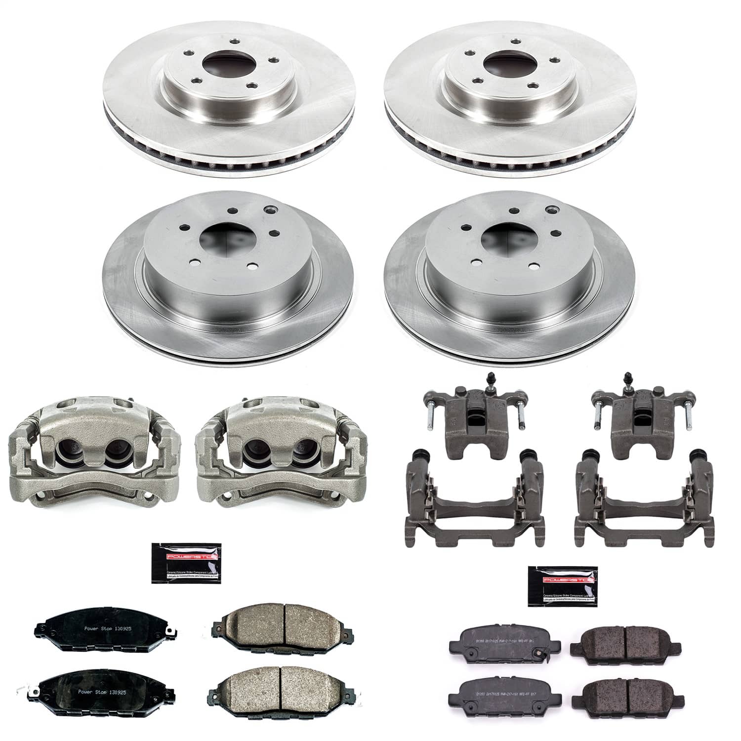 Power Stop - KCOE8347 - Front and Rear - Disc Brake Pad/Caliper and Rotor Kit