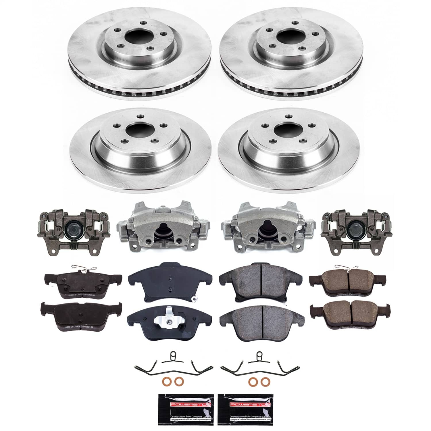 Power Stop - KCOE8541A - Front and Rear - Disc Brake Pad/Caliper and Rotor Kit